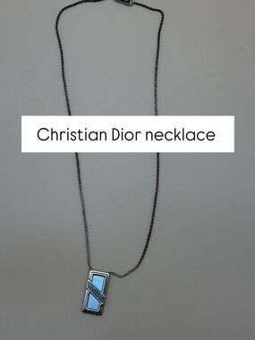 Authentic Vintage Christian Dior Two-Tone Rectangular Logo Bar Pendant Necklace